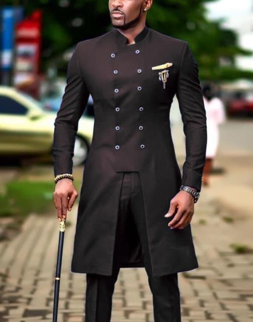 Men's Dark Grey Slim Fit Double-Breasted Wedding Tuxedo Suit