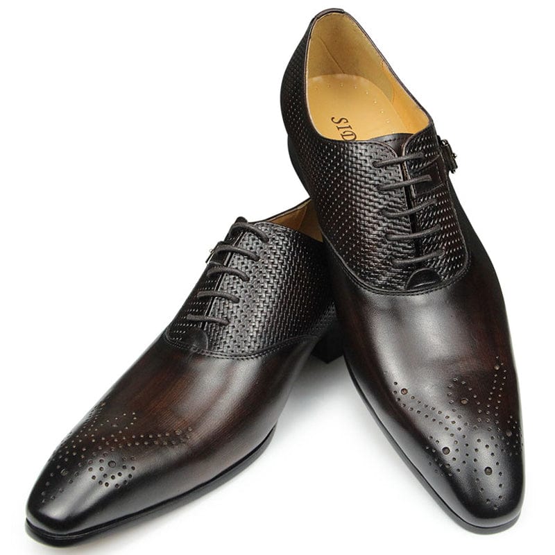 Men's Black Green Coffee Pointed Toe Leather Brogue Oxford Shoes