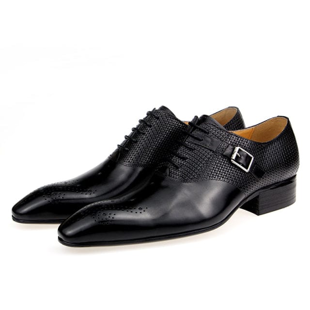 Men's Black Green Coffee Pointed Toe Leather Brogue Oxford Shoes