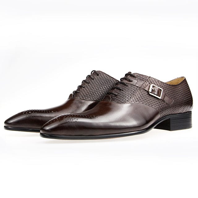 Men's Black Green Coffee Pointed Toe Leather Brogue Oxford Shoes