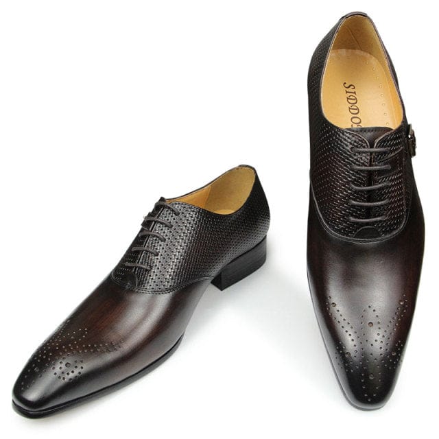 Men's Black Green Coffee Pointed Toe Leather Brogue Oxford Shoes