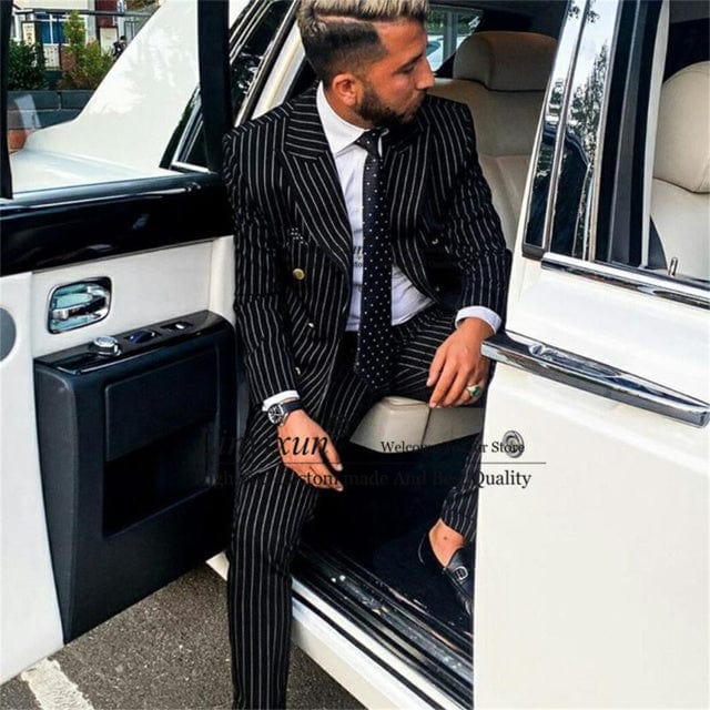Men's Black Stripe Double Breasted Two-Piece Suit