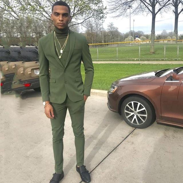 Men's Olive Green Slim Fit Three-Piece Prom Suit
