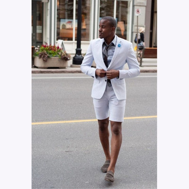 Men's White Slim Fit Short Pant Wedding Beach Suit