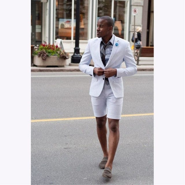 Men's White Slim Fit Short Pant Wedding Beach Suit