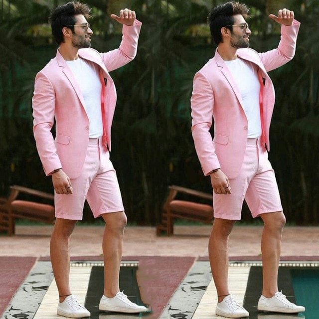 Men's White Slim Fit Short Pant Wedding Beach Suit
