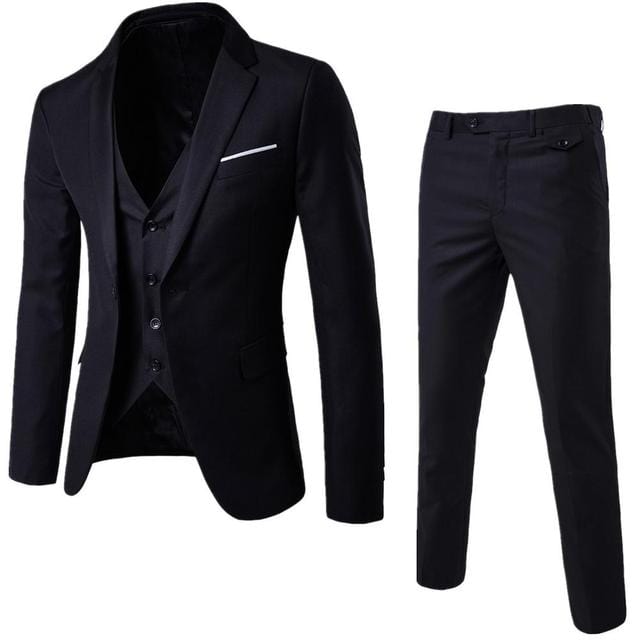 Men's Black Slim Fit Single-Button 3-Piece Formal Party Suit