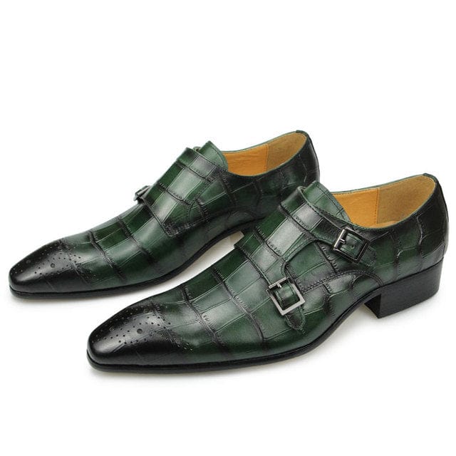 Men's crocodile pattern business dress shoe green colorway
