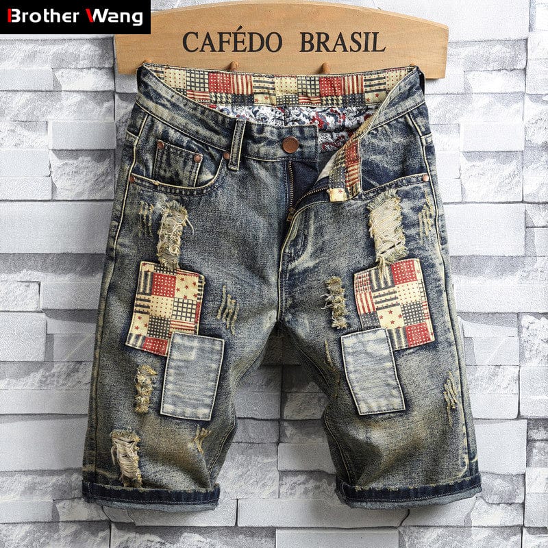 Men's Retro Ripped Denim Jean Shorts