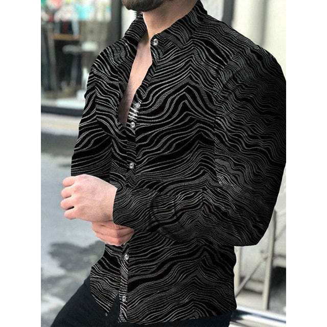 Men's Stripe Print Long Sleeve Button-Down Prom Party Shirt