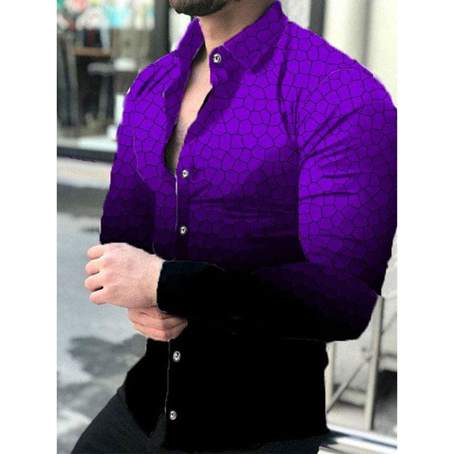 Men's Stripe Print Long Sleeve Button-Down Prom Party Shirt