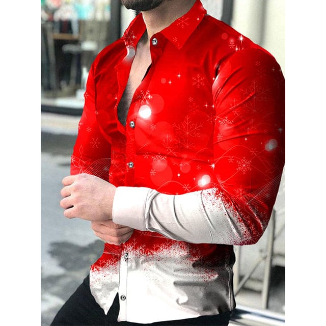 Men's Stripe Print Long Sleeve Button-Down Prom Party Shirt