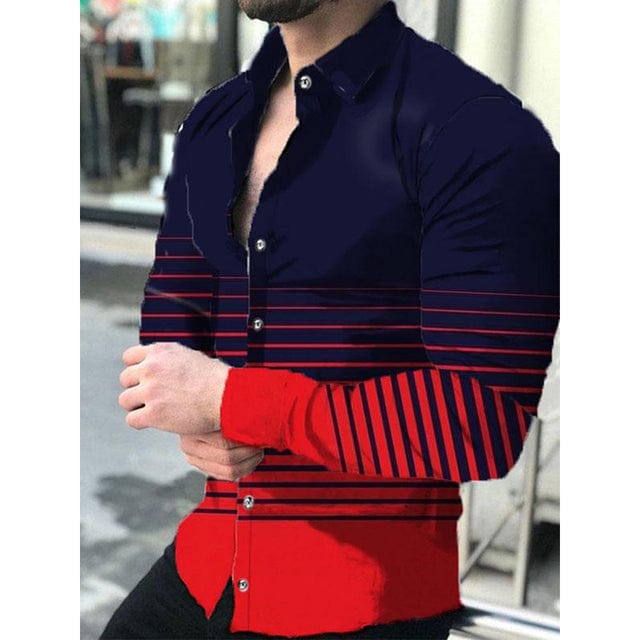 Men's Stripe Print Long Sleeve Button-Down Prom Party Shirt