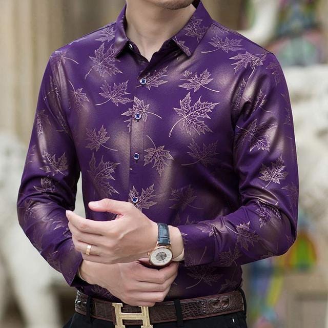 Men's Slim Fit Maple Leaf Long Sleeve Dress Shirt