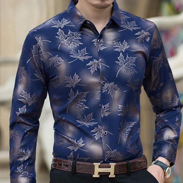Men's Slim Fit Maple Leaf Long Sleeve Dress Shirt