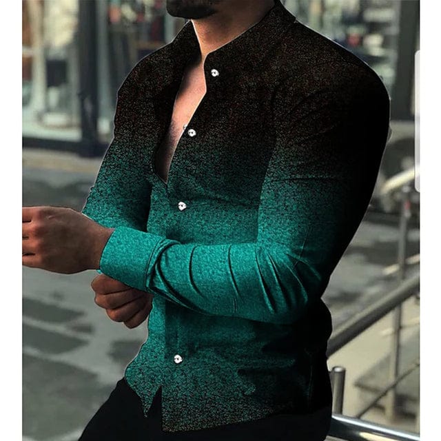 Men's Stripe Print Long Sleeve Button-Down Prom Party Shirt