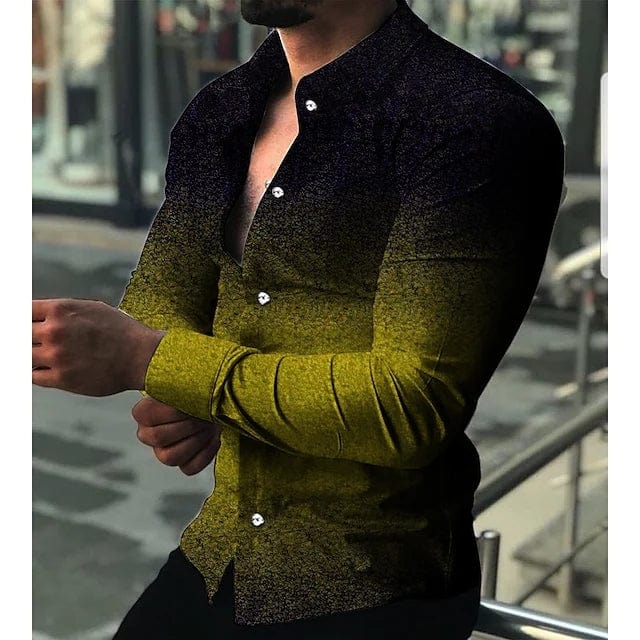 Men's Stripe Print Long Sleeve Button-Down Prom Party Shirt