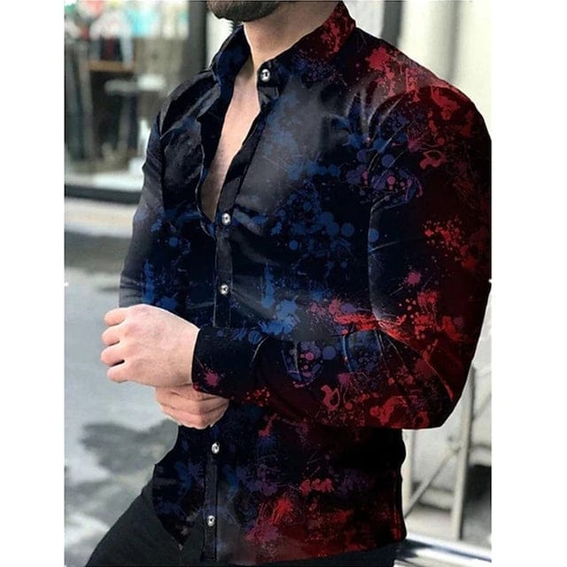 Men's Stripe Print Long Sleeve Button-Down Prom Party Shirt