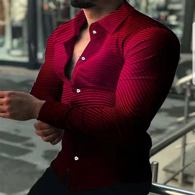Men's Stripe Print Long Sleeve Button-Down Prom Party Shirt