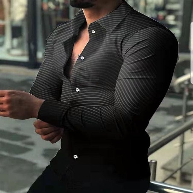 Men's Stripe Print Long Sleeve Button-Down Prom Party Shirt
