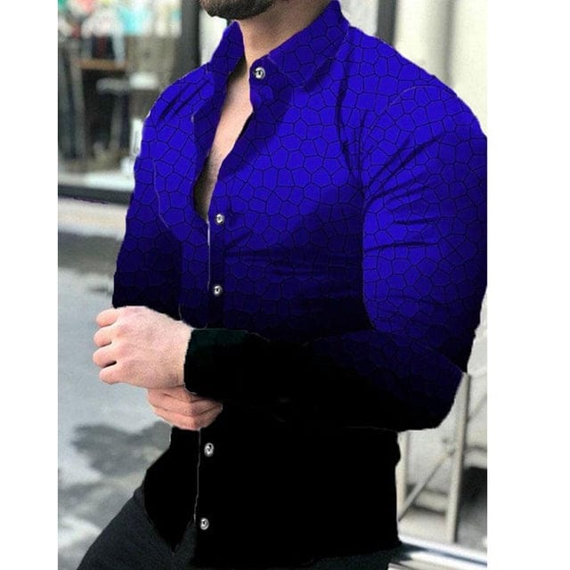 Men's Stripe Print Long Sleeve Button-Down Prom Party Shirt
