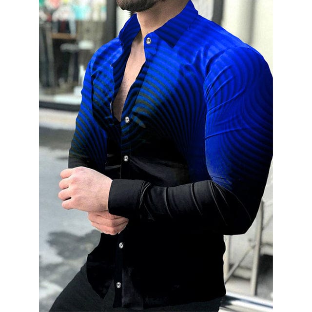 Men's Lattice Print Long Sleeve Button-Down Club Prom Shirt