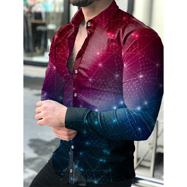 Men's Lattice Print Long Sleeve Button-Down Club Prom Shirt