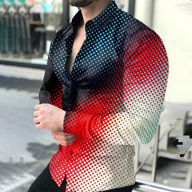 Men's Lattice Print Long Sleeve Button-Down Club Prom Shirt