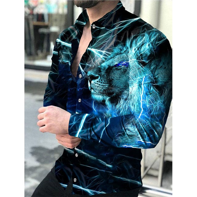 Men's Lattice Print Long Sleeve Button-Down Club Prom Shirt