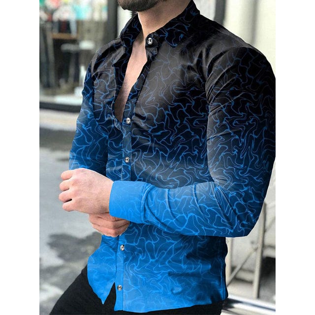 Men's Lattice Print Long Sleeve Button-Down Club Prom Shirt