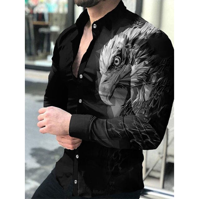 Men's Lattice Print Long Sleeve Button-Down Club Prom Shirt