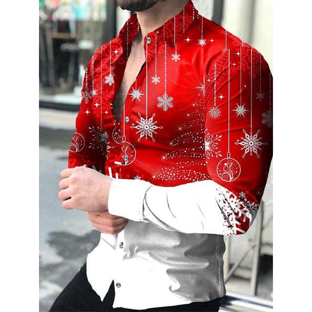Men's Lattice Print Long Sleeve Button-Down Club Prom Shirt
