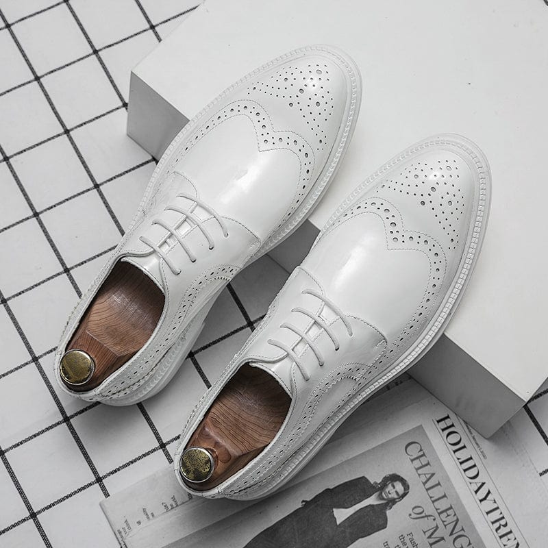 Men's Italian Genuine Leather Black White Lace-Up Oxford Shoes