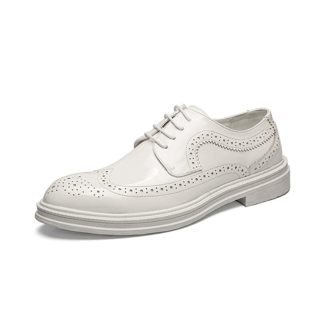 Men's Italian Genuine Leather Black White Lace-Up Oxford Shoes