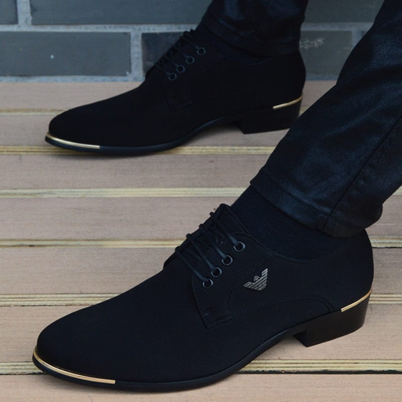 Men's Italian Black Leather Pointed Toe Moccasin Wedding Shoes