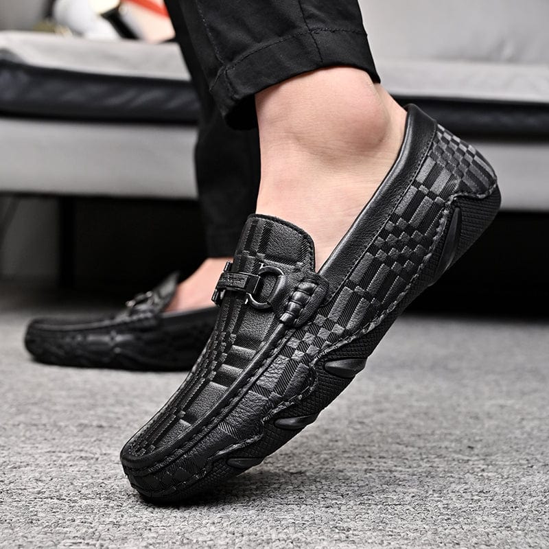 Men's Genuine Leather Slip-On Black Casual Oxford Moccasins