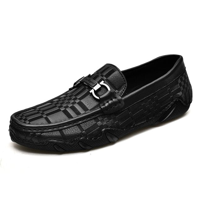 Men's Genuine Leather Slip-On Black Casual Oxford Moccasins